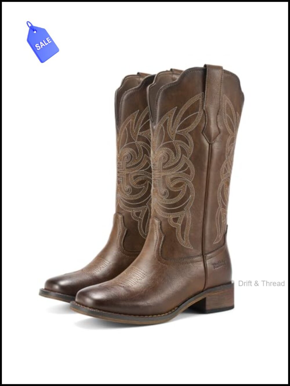 Women's Western Cowboy Boots Square Toe Mid Calf Synthetic Leather Pull-On